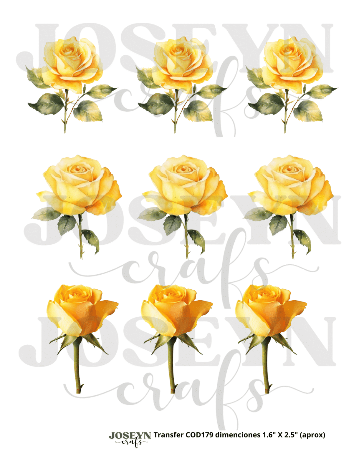 Calcomanía hidrotransferible – Rosas Amarillos Código179