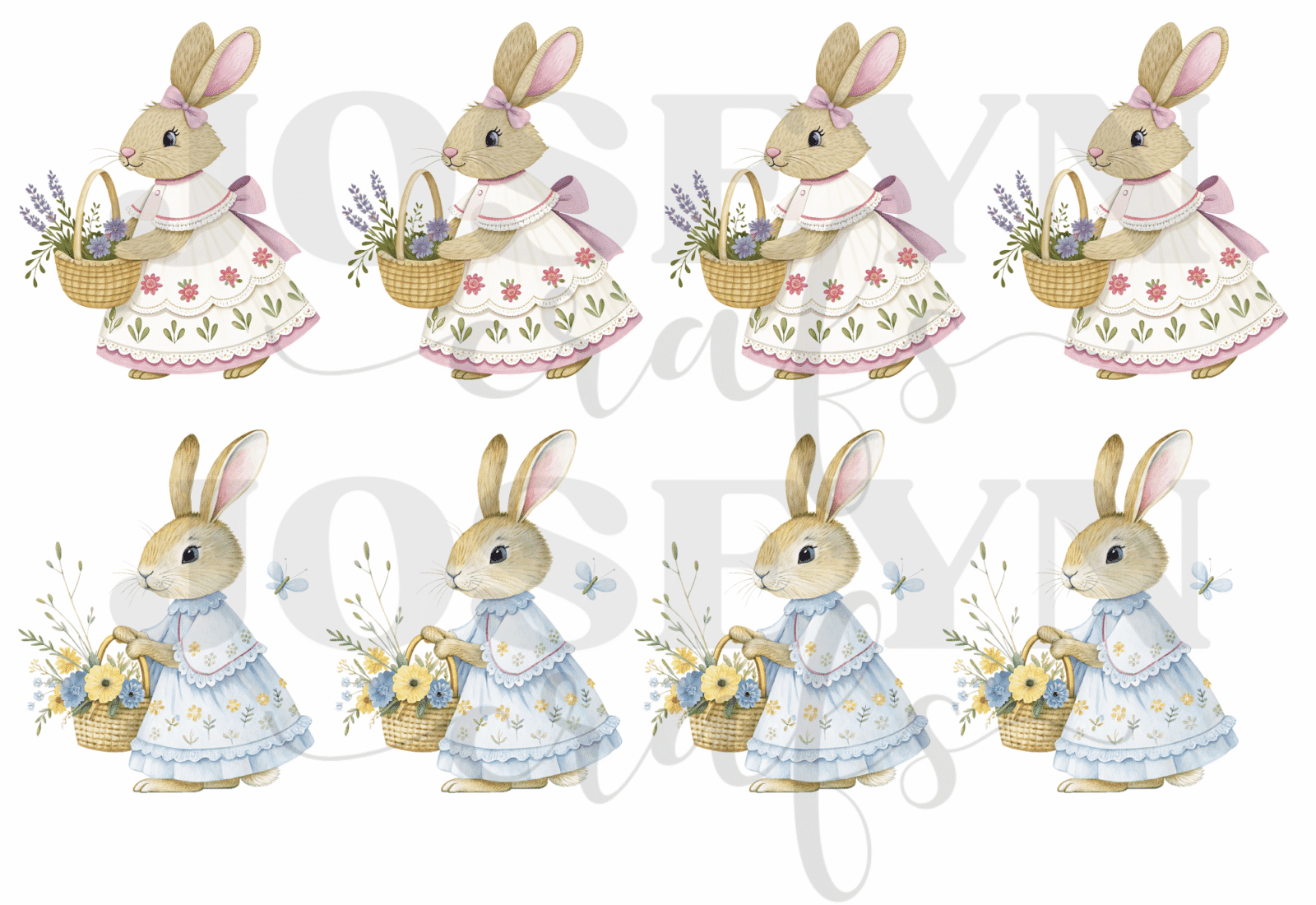 Calcomanias Textil-Conejas Flores-DTF